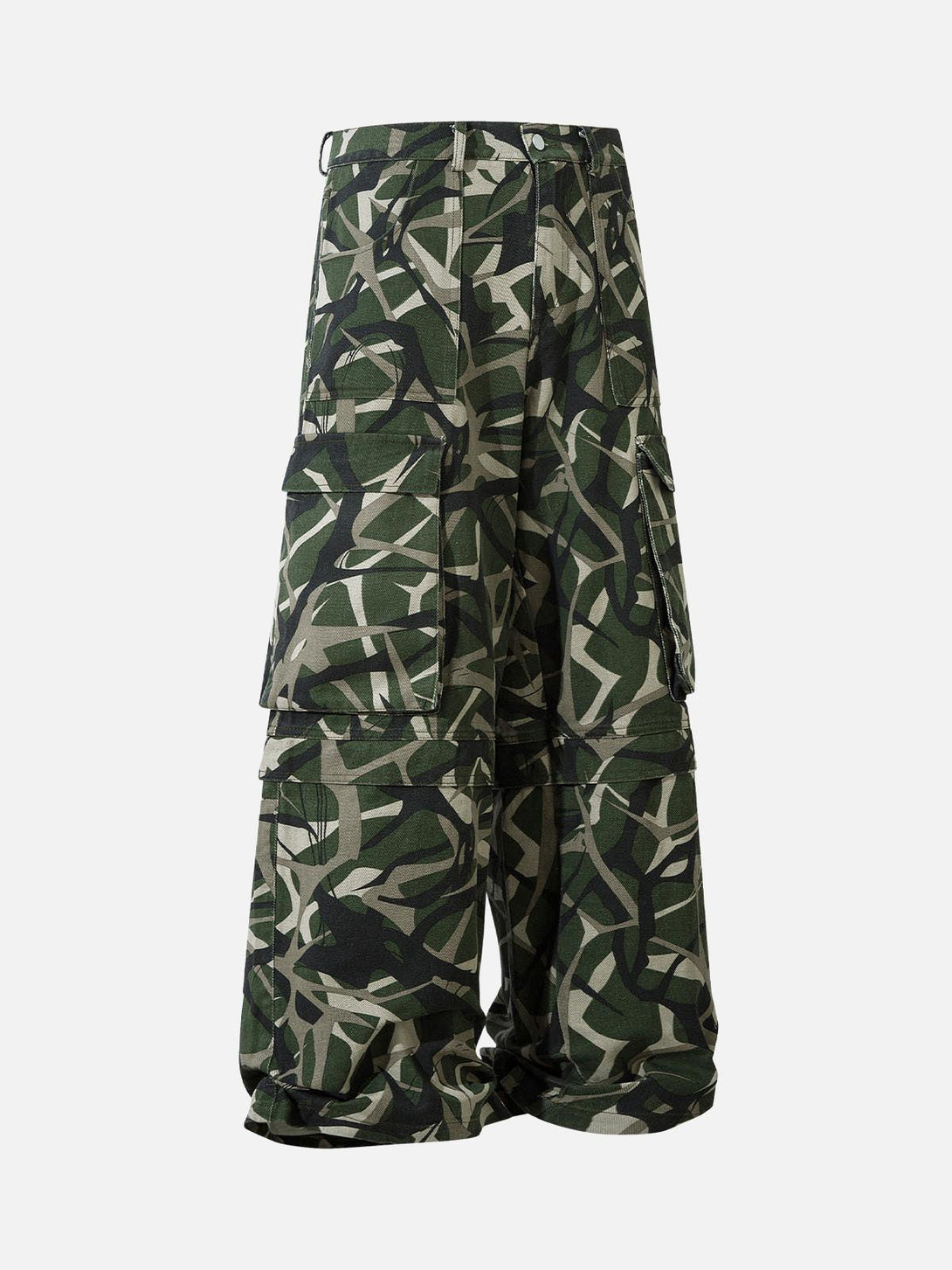 TALISHKO camouflage cargo pants featuring a bold pattern and multi-pocket design.