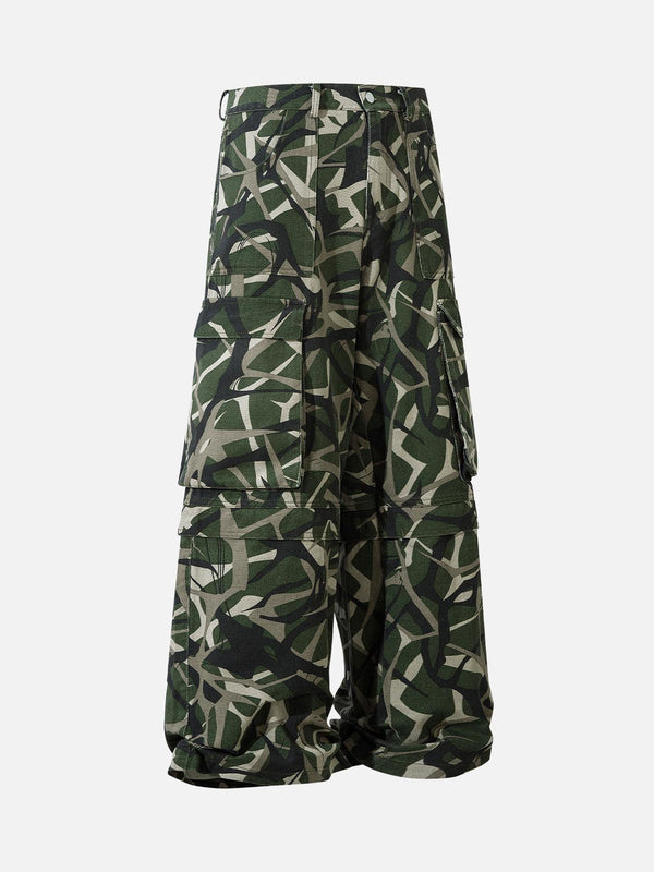TALISHKO camouflage cargo pants featuring a bold pattern and multi-pocket design.