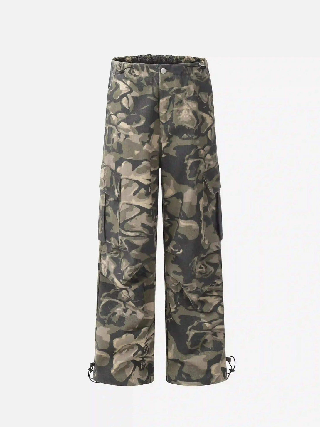 Front view of TALISHKO camouflage work pants featuring multi-pocket design for urban style.