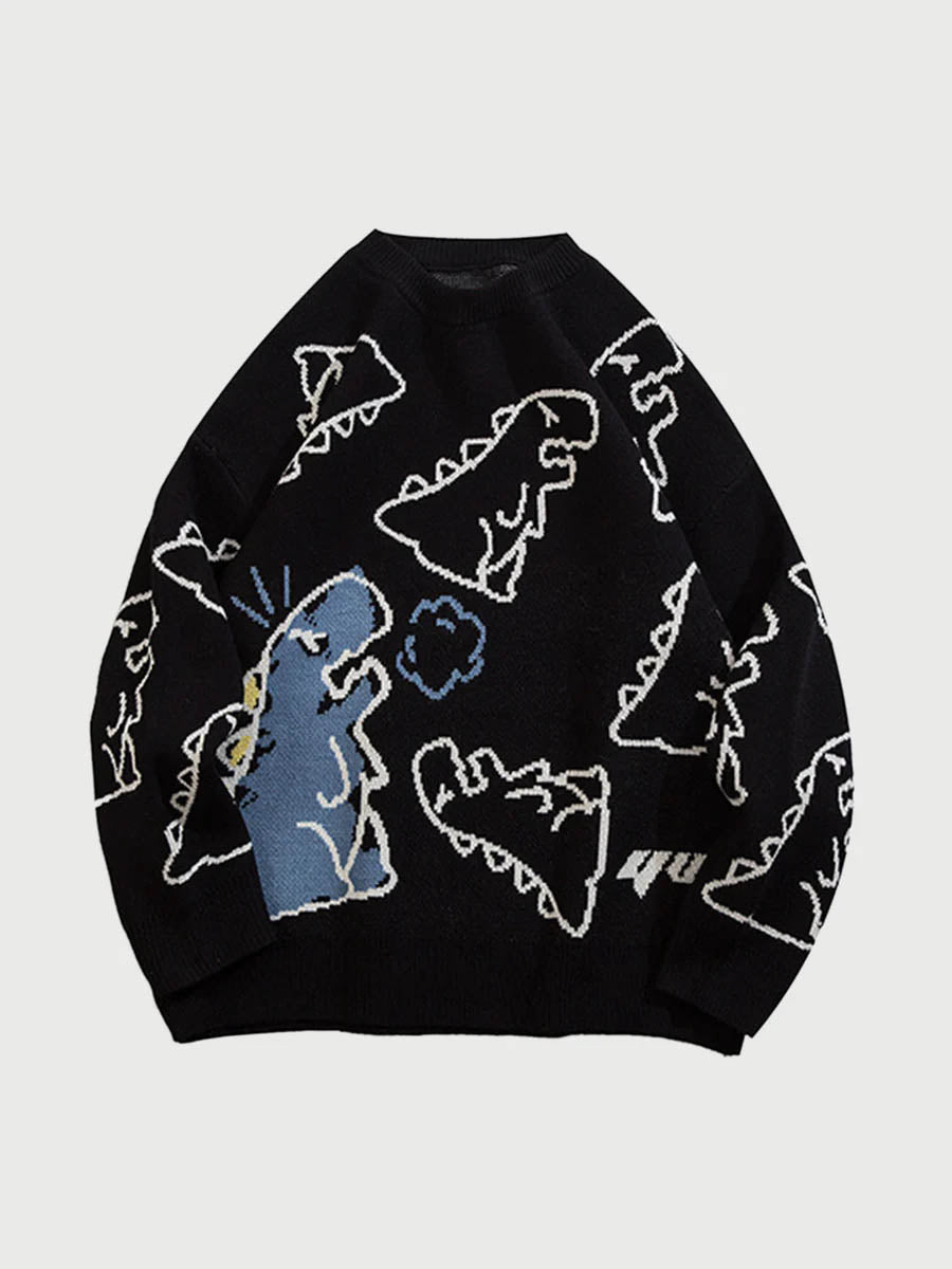 TALISHKO - Cartoon Dinosaur Printed Sweater - streetwear fashion - talishko.com