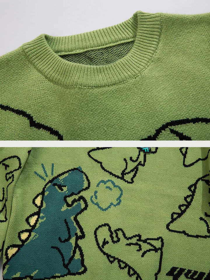 TALISHKO - Cartoon Dinosaur Printed Sweater - streetwear fashion - talishko.com