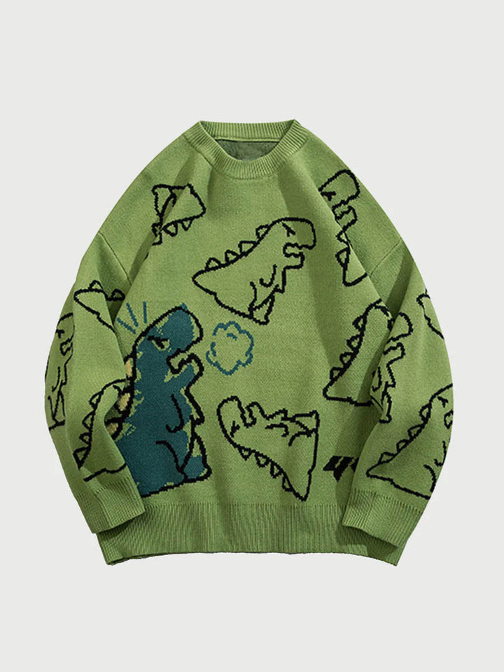 TALISHKO - Cartoon Dinosaur Printed Sweater - streetwear fashion - talishko.com