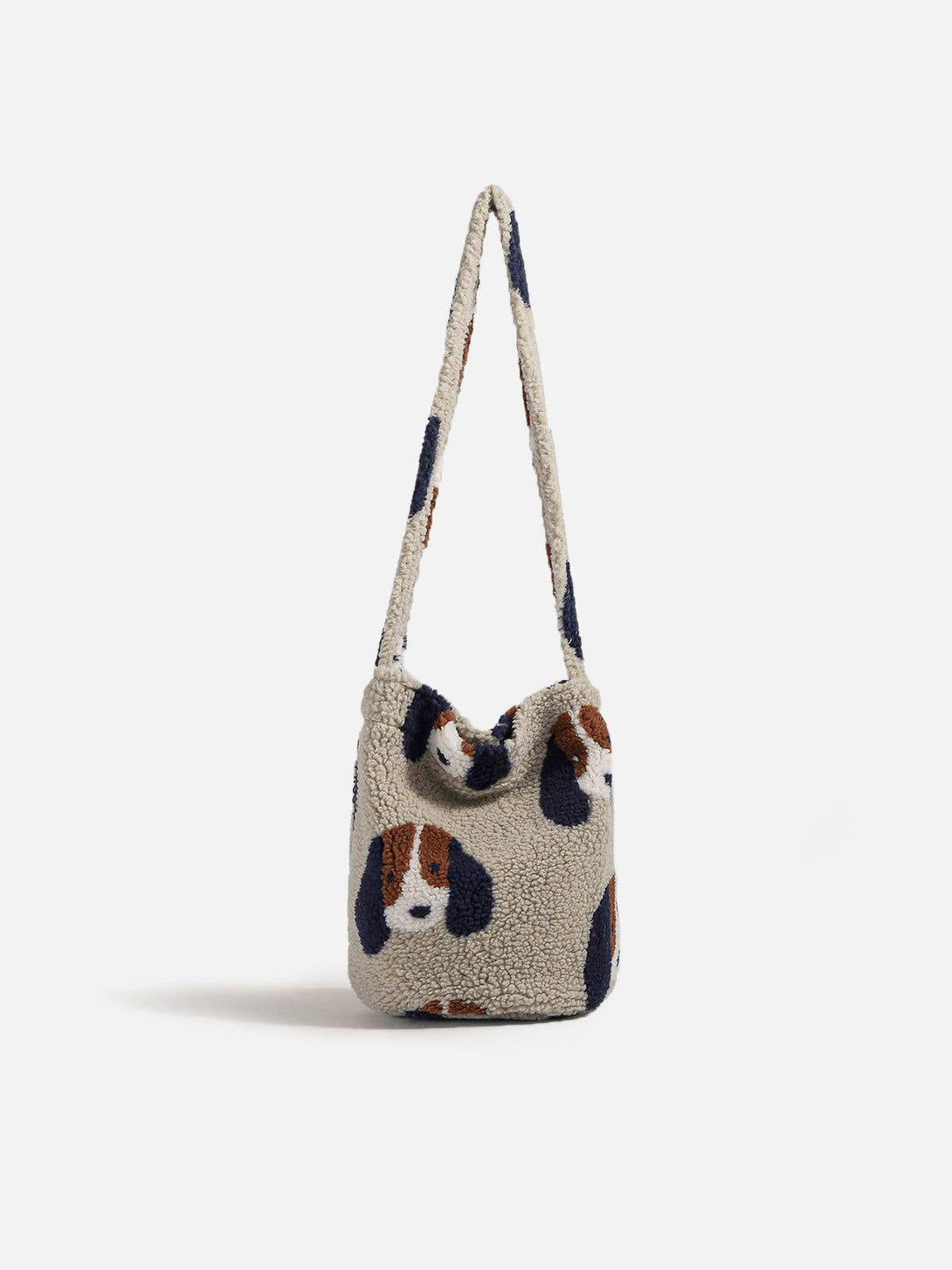 Khaki cartoon dog plush bag by TALISHKO, featuring a playful design in a front view.