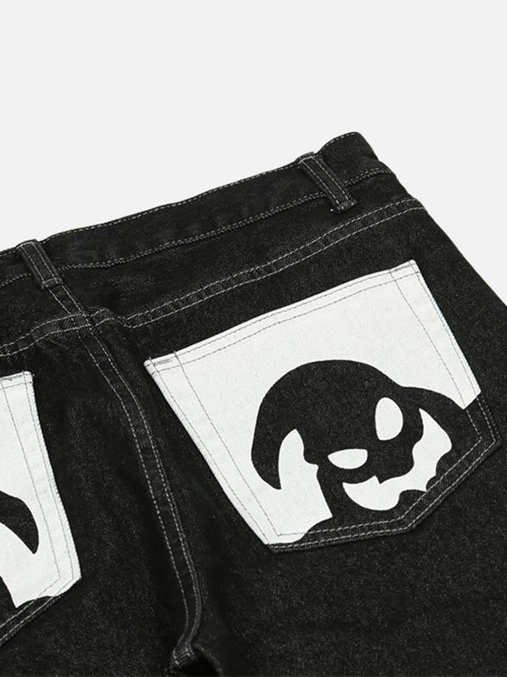 TALISHKO - Cartoon Pocket Print Washed Jeans, streetwear fashion, talishko.com