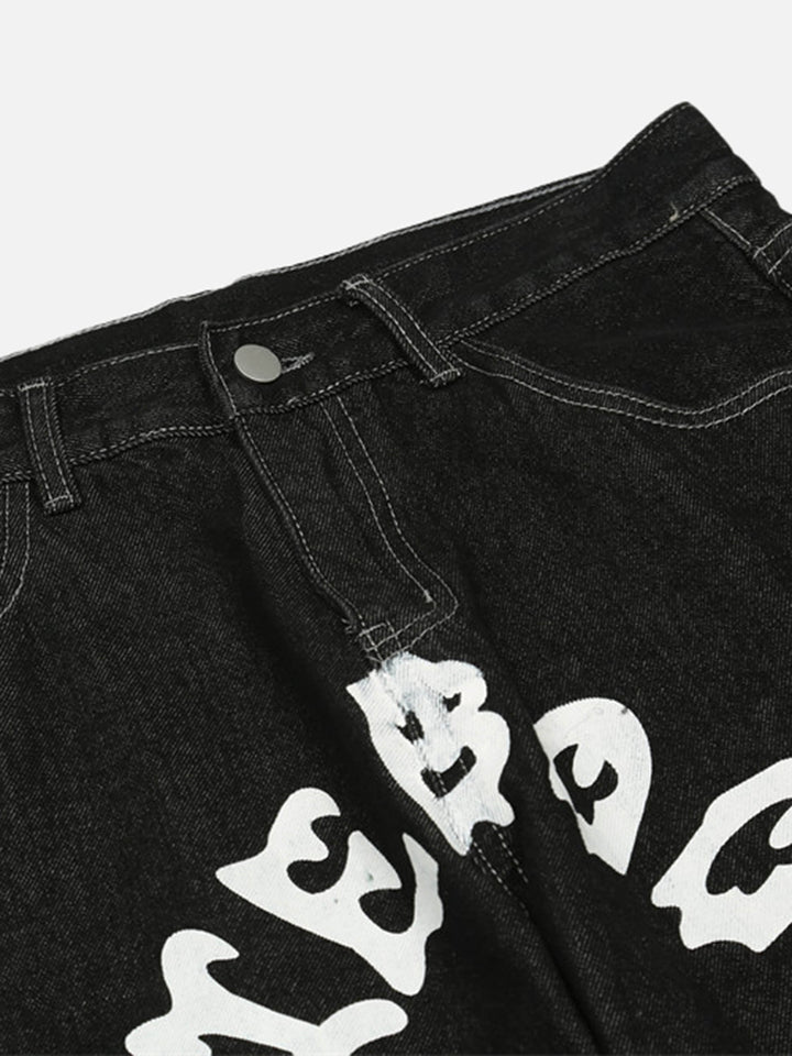 TALISHKO - Cartoon Pocket Print Washed Jeans, streetwear fashion, talishko.com