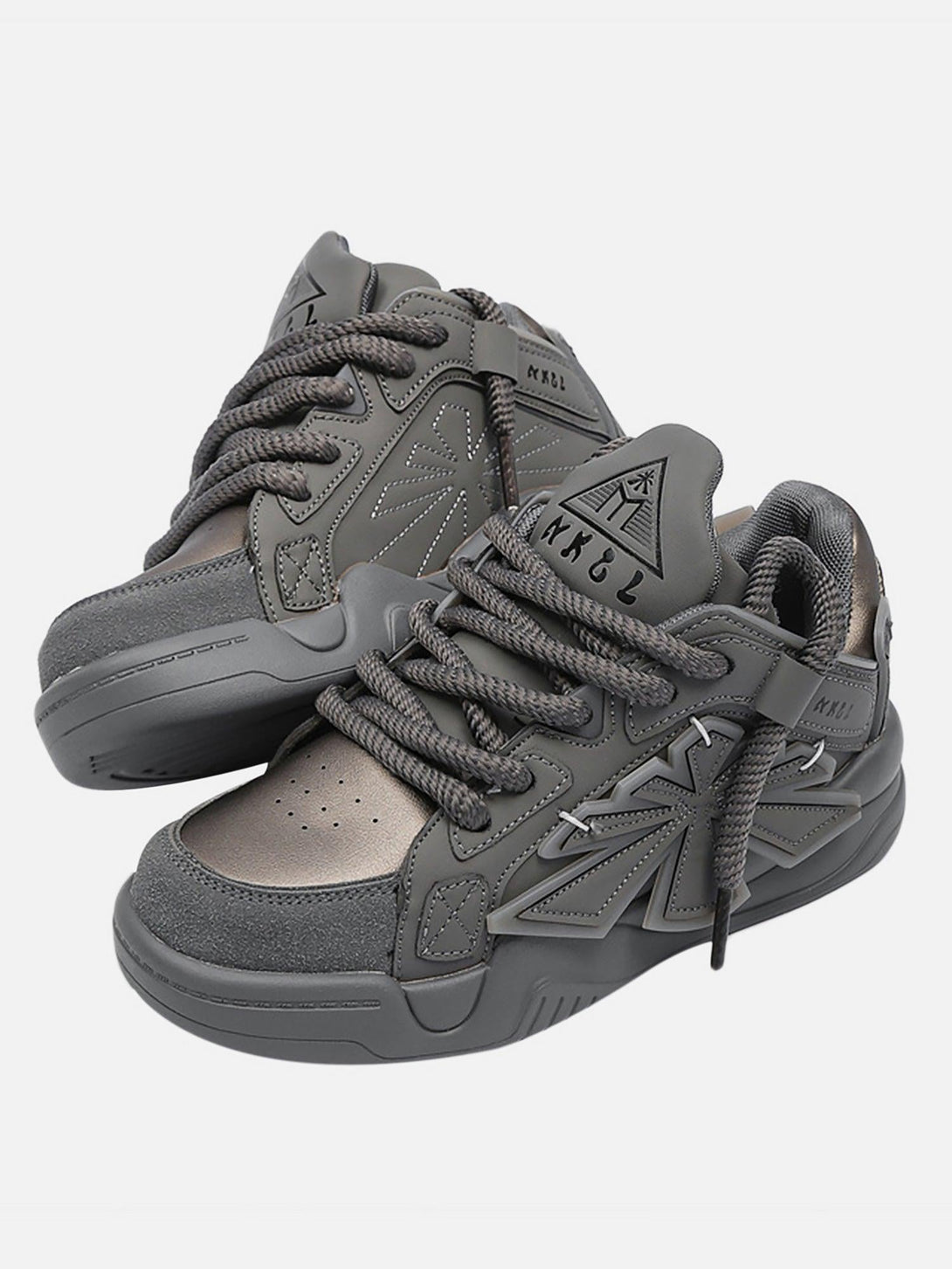 Gray casual preppy sneakers by TALISHKO, showcasing a modern street-inspired design.