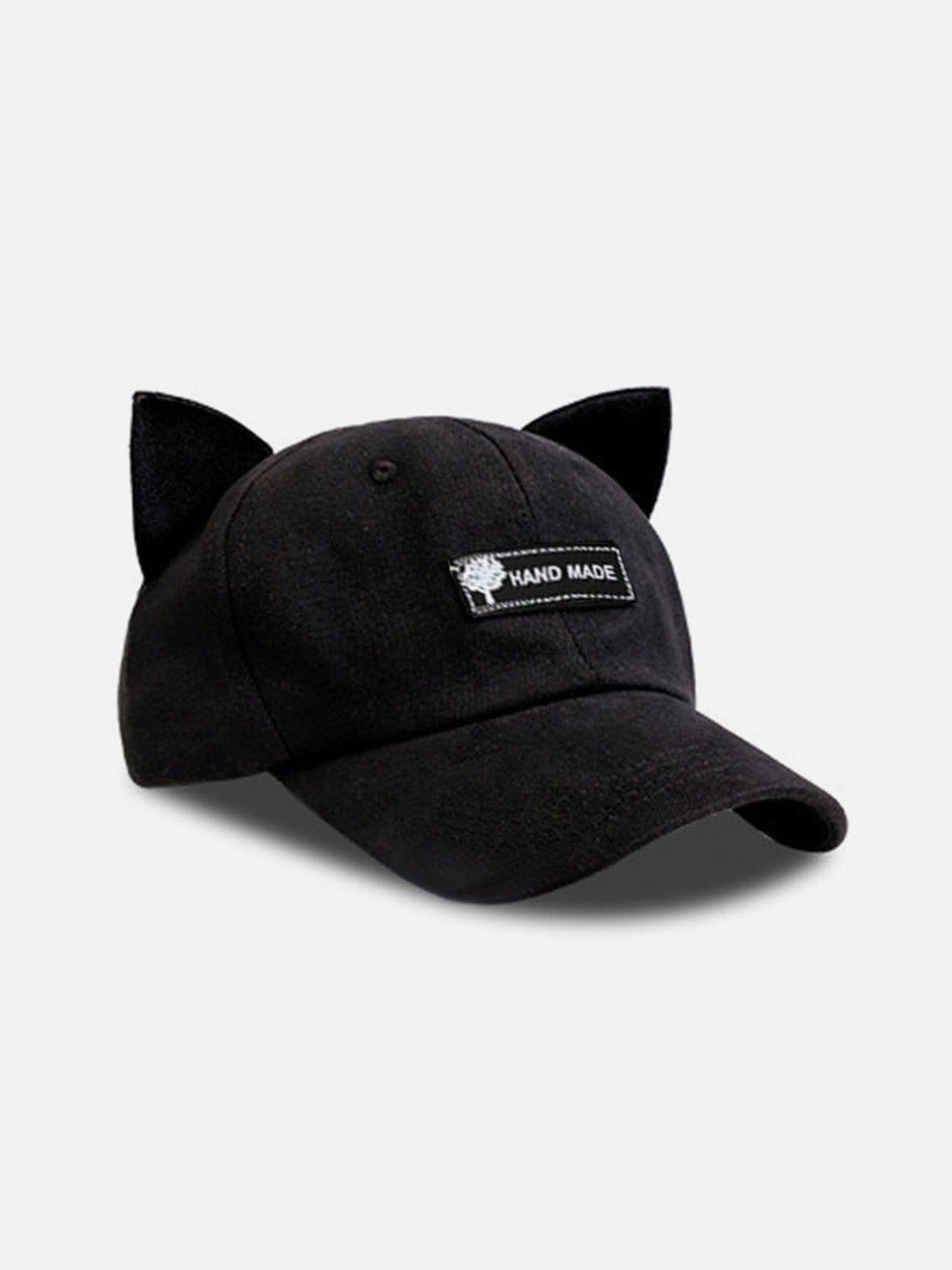 Black baseball hat with cat ears and a handmade patch by TALISHKO, perfect for a fun look.