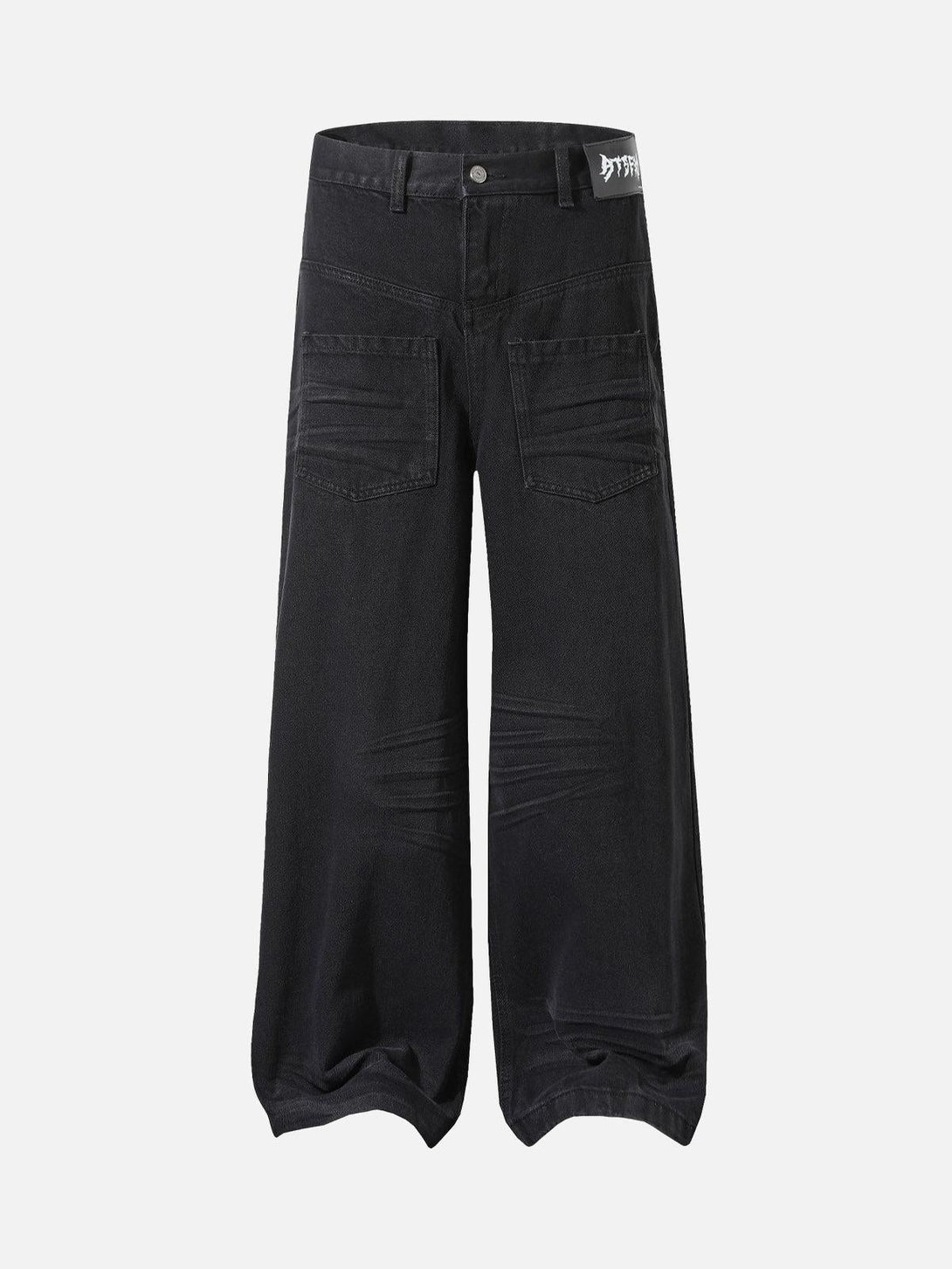 Front view of black Classic Cleanfit Straight Jeans by TALISHKO, featuring a streetwear-inspired style.