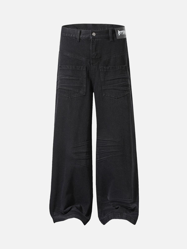 Front view of black Classic Cleanfit Straight Jeans by TALISHKO, featuring a streetwear-inspired style.