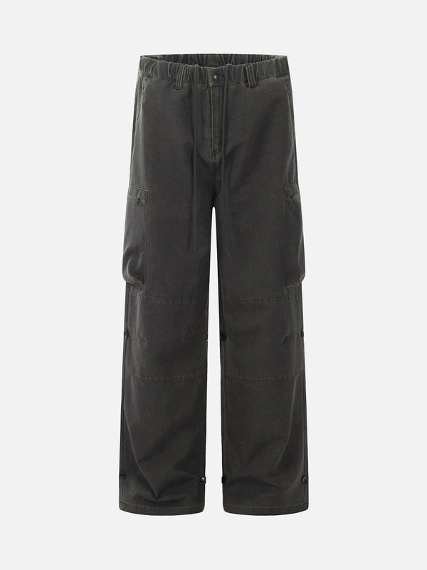 Front view of black classic multi-pocket cargo pants by TALISHKO, perfect for urban style.