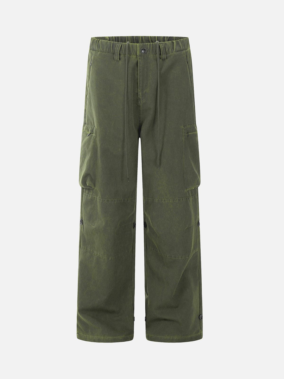 Front view of olive classic multi-pocket cargo pants by TALISHKO, ideal for urban wear.