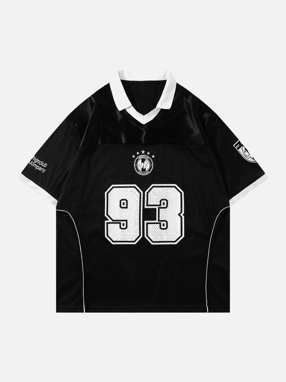 Front view of a black sports jersey T-shirt featuring number 93, designed by TALISHKO.