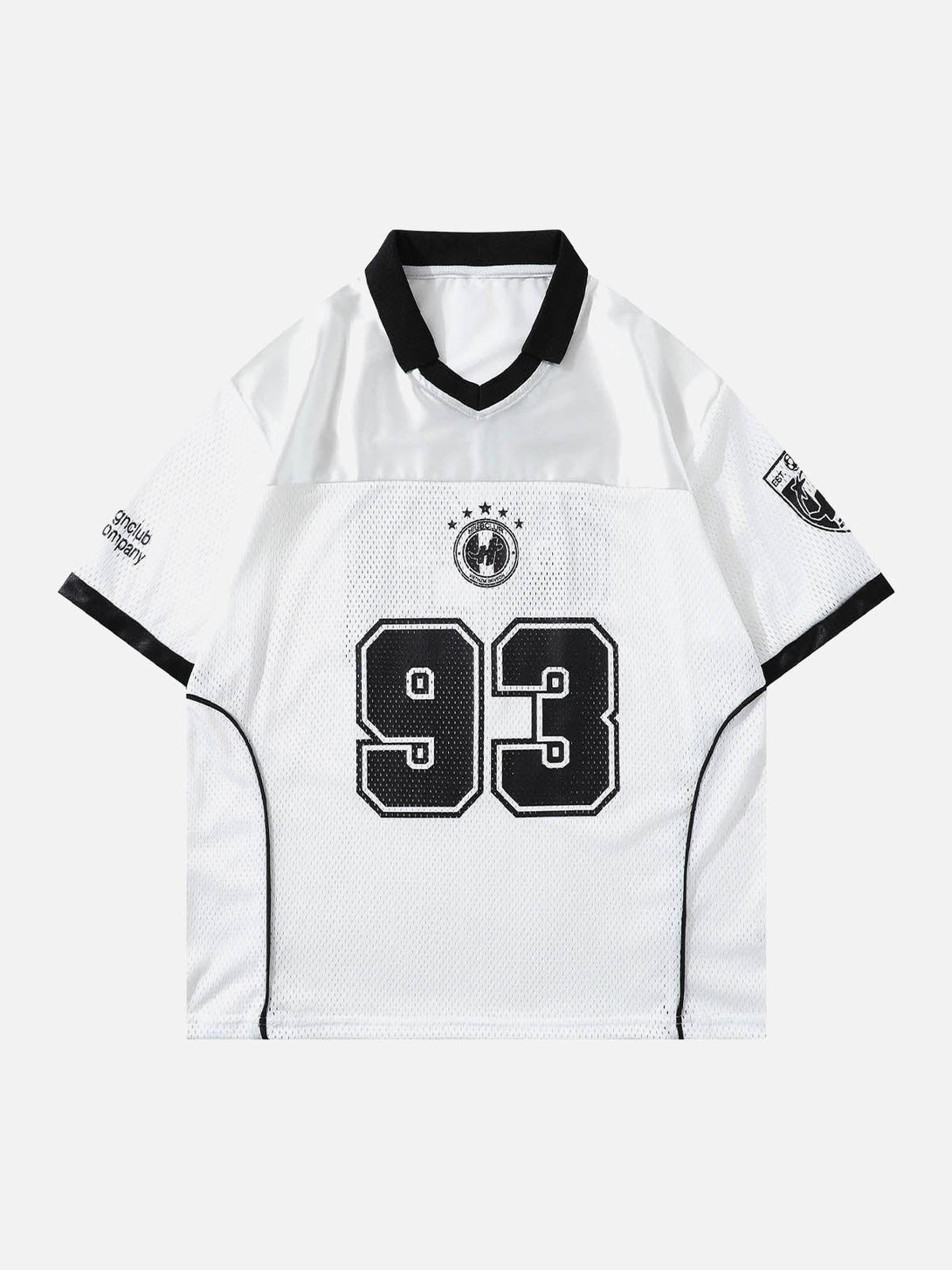 Front view of a white Classic Sports Jersey T-Shirt with number 93 design, by TALISHKO.