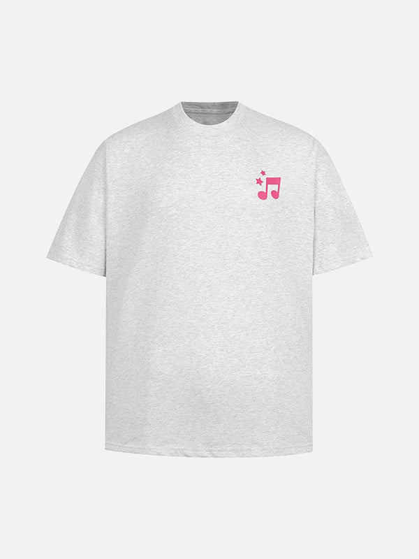 Front view of a gray Cleanfit music graphic T-shirt by TALISHKO, perfect for casual wear.