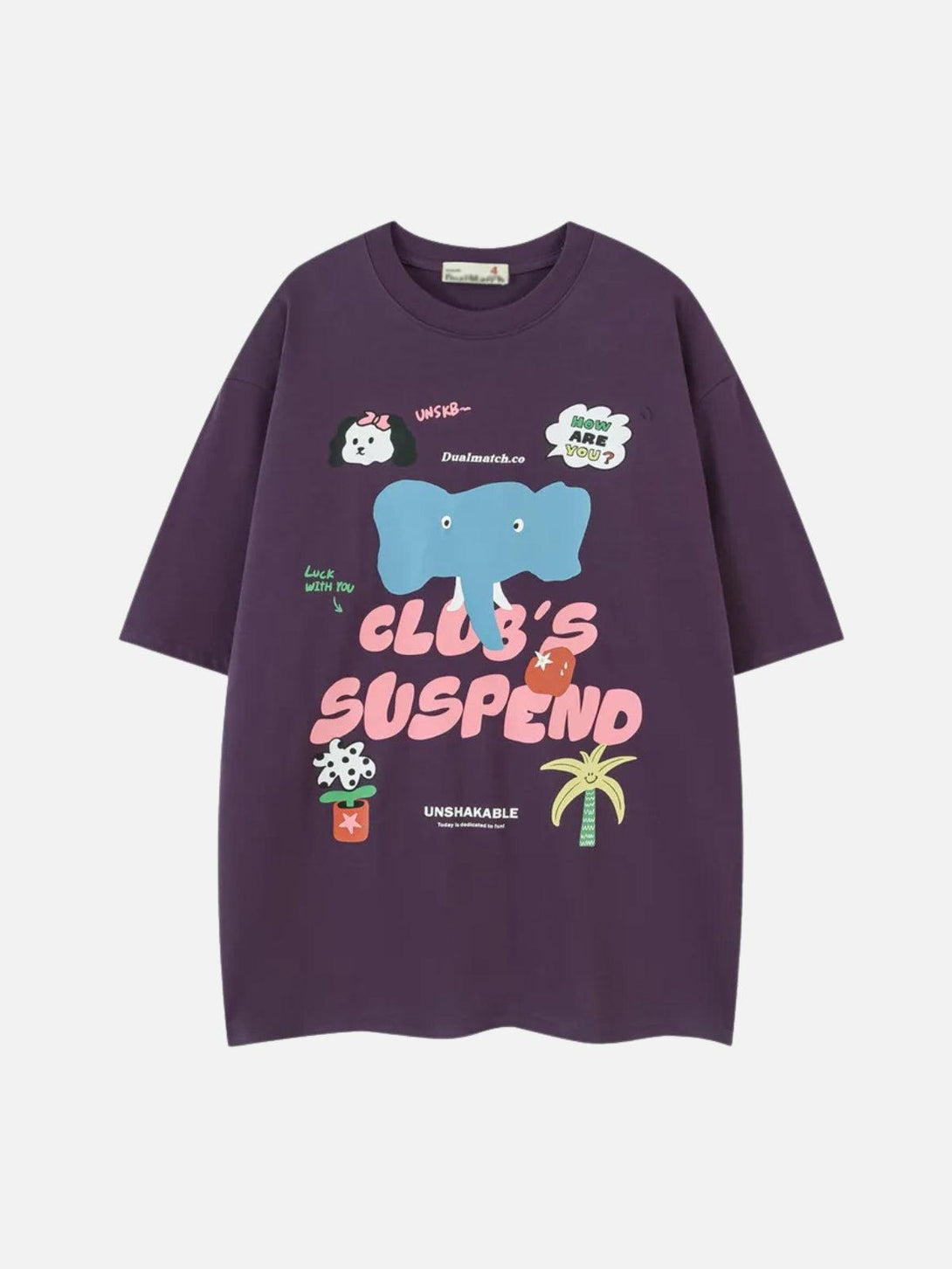 Purple cartoon tee by TALISHKO with playful graphics, front view.