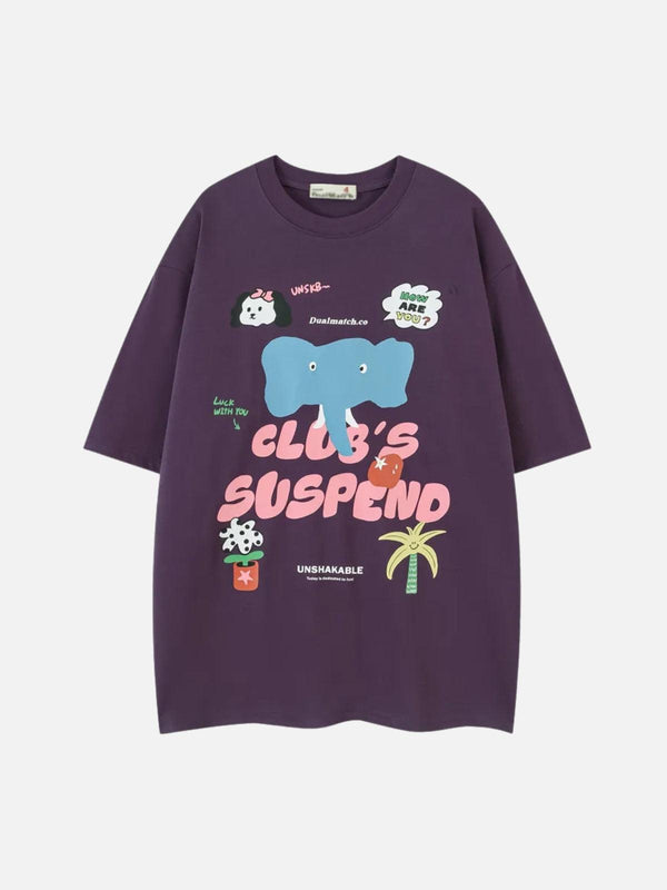 Purple cartoon tee by TALISHKO with playful graphics, front view.