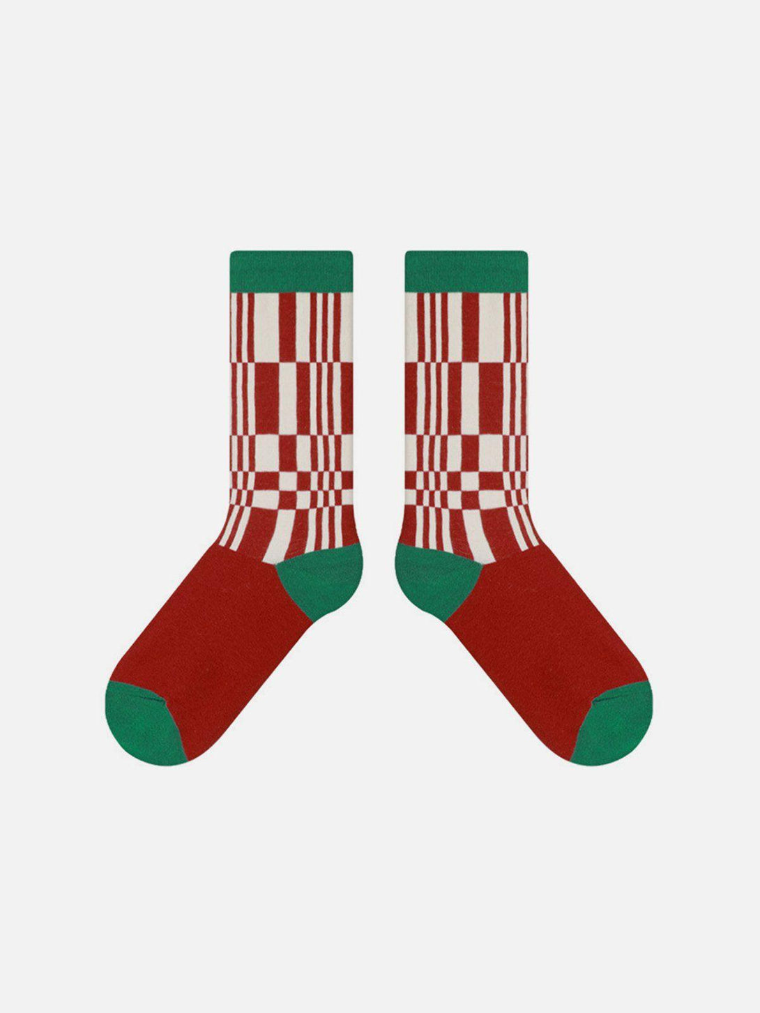 TALISHKO red and green plaid mid-calf socks, perfect for adding a bold touch to your outfit.
