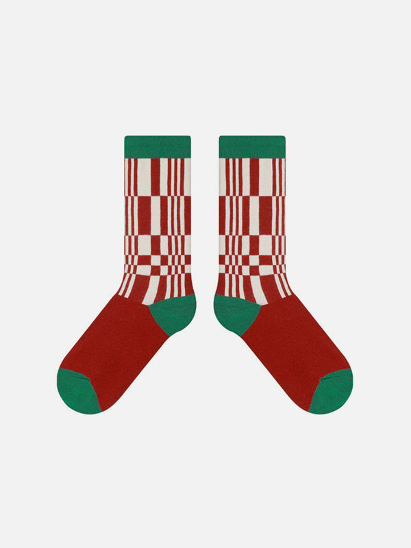 TALISHKO red and green plaid mid-calf socks, perfect for adding a bold touch to your outfit.