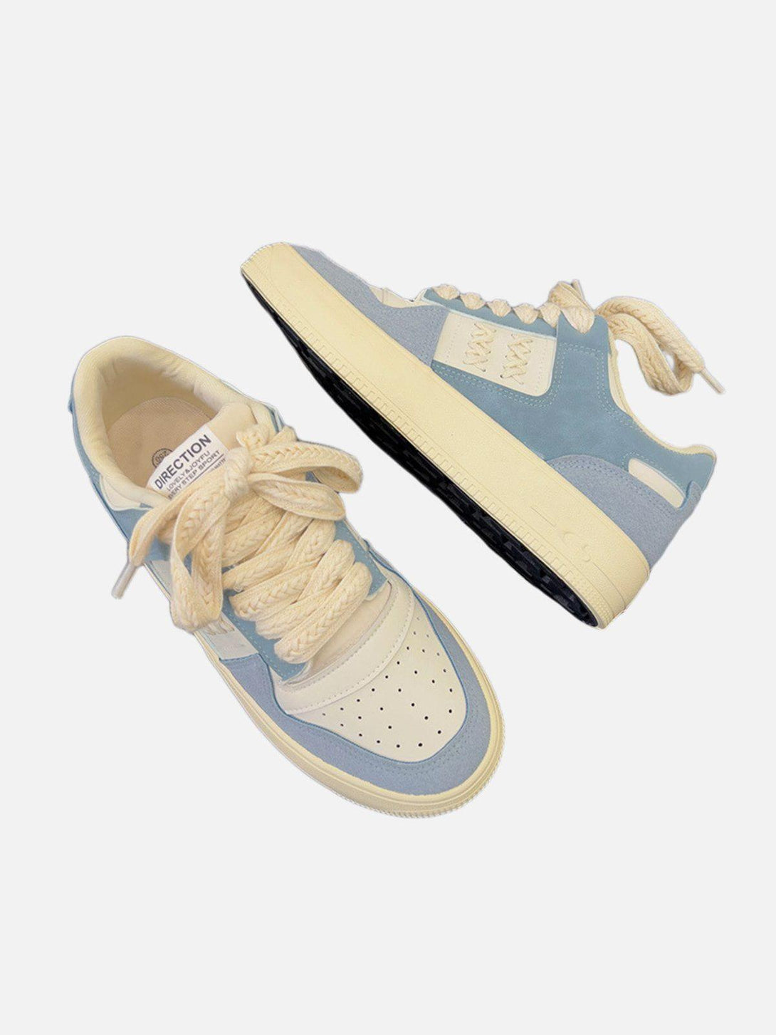 Blue skate shoes with rope trim and colorblock design by TALISHKO, shown in a stylish front view.