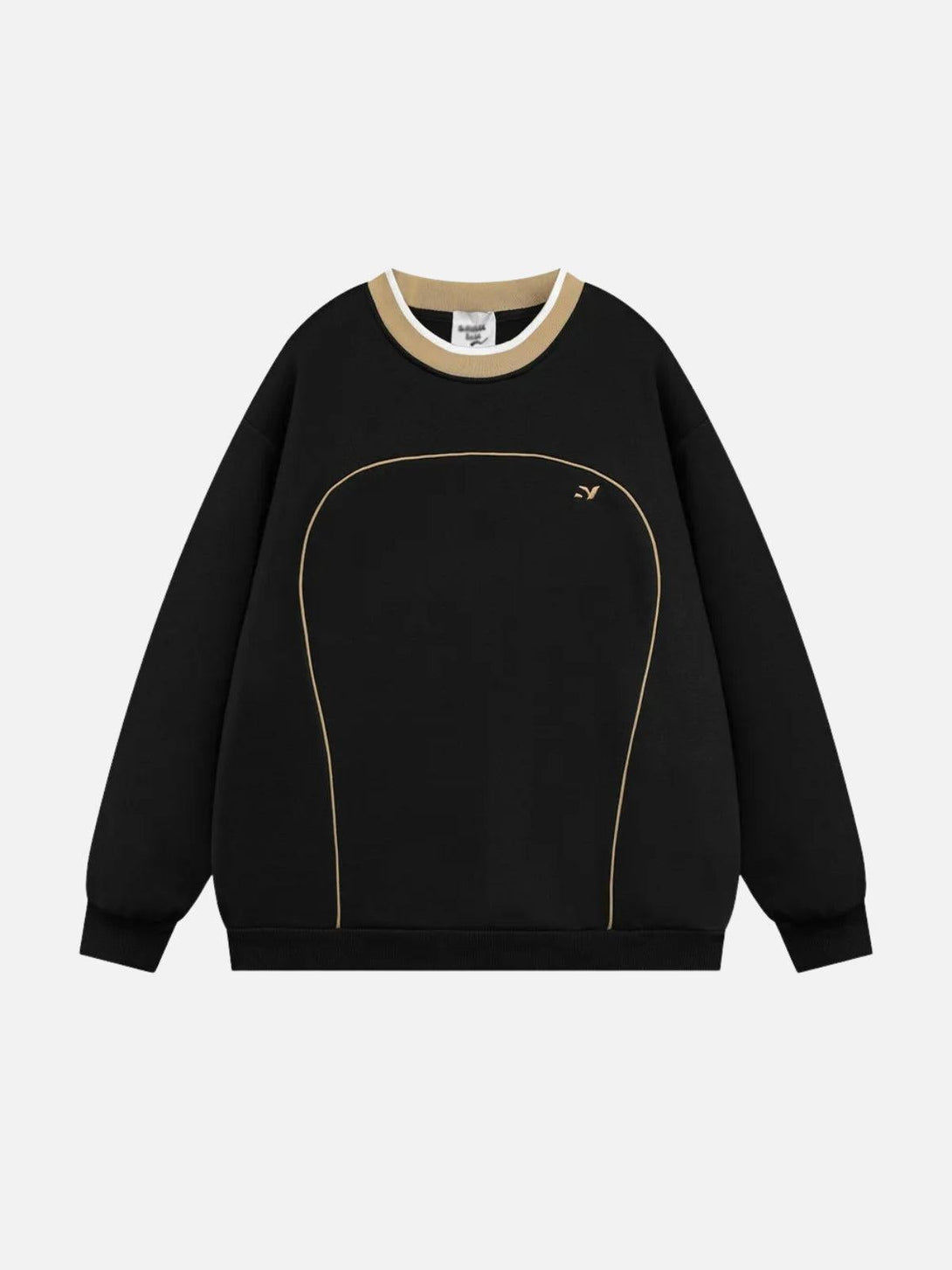 Front view of a black TALISHKO sweatshirt with contrast paneling and subtle embroidery.
