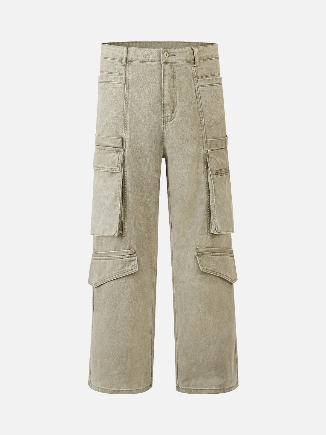 Front view of yellow cotton cargo pants by TALISHKO, featuring multiple pockets and a relaxed fit.