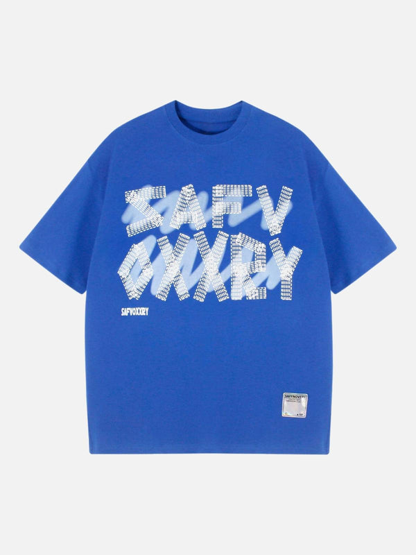 Blue Creative Alphabet Printed T-Shirt by TALISHKO, front view with bold graphic design.