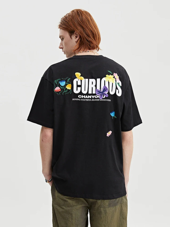 TALISHKO - Curious Garden Flower Embroidery High Street Tee - streetwear fashion - talishko.com