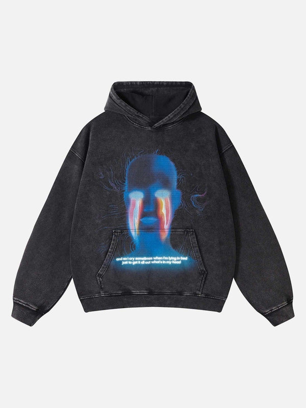 Front view of a black hooded sweatshirt by TALISHKO featuring a vibrant, artistic graphic design.