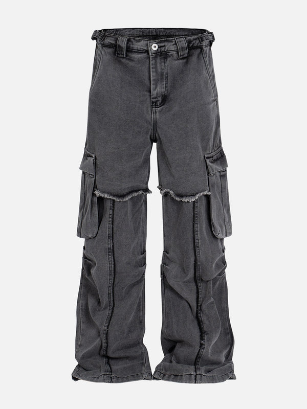 TALISHKO - Deconstruct Fringe Big Pocket Jeans - streetwear fashion - talishko.com