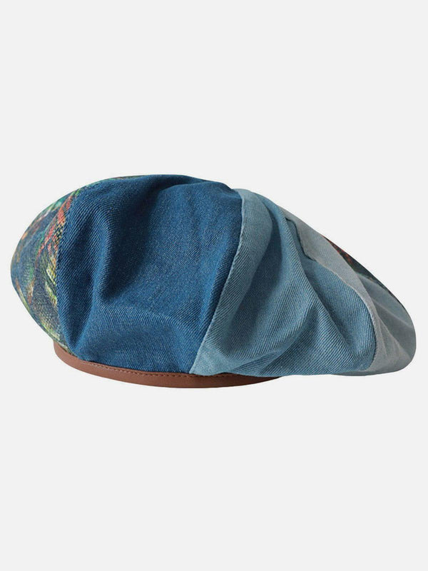 Denim colorblock painter hat in blue, side view, featuring vintage style by TALISHKO.