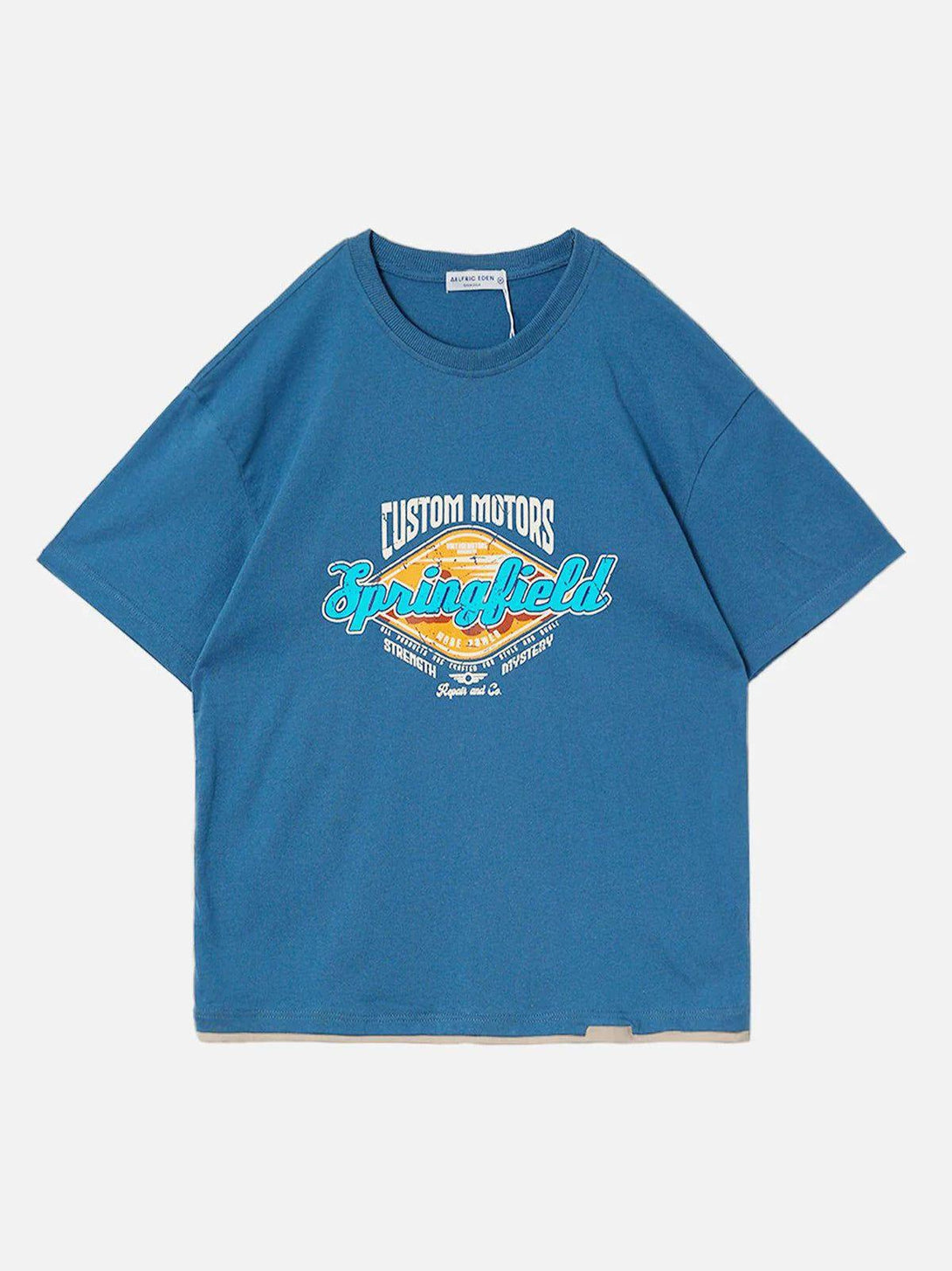 Navy blue graphic tee by TALISHKO with bold lettering, shown in front view.