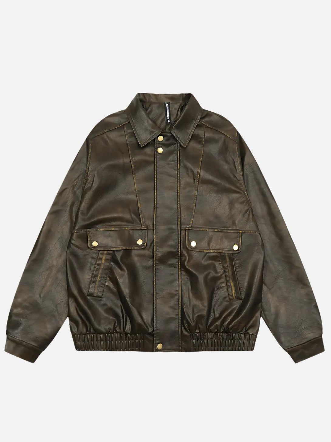 TALISHKO faux leather jacket in coffee, front view showcasing its urban style and detailing.