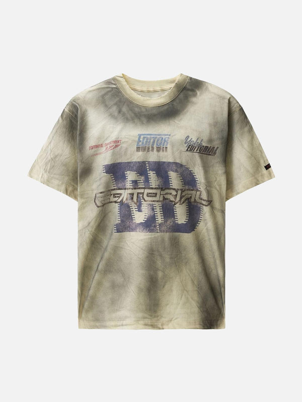 Front view of khaki street rap T-shirt with bold graphics by TALISHKO, showcasing an urban vibe.