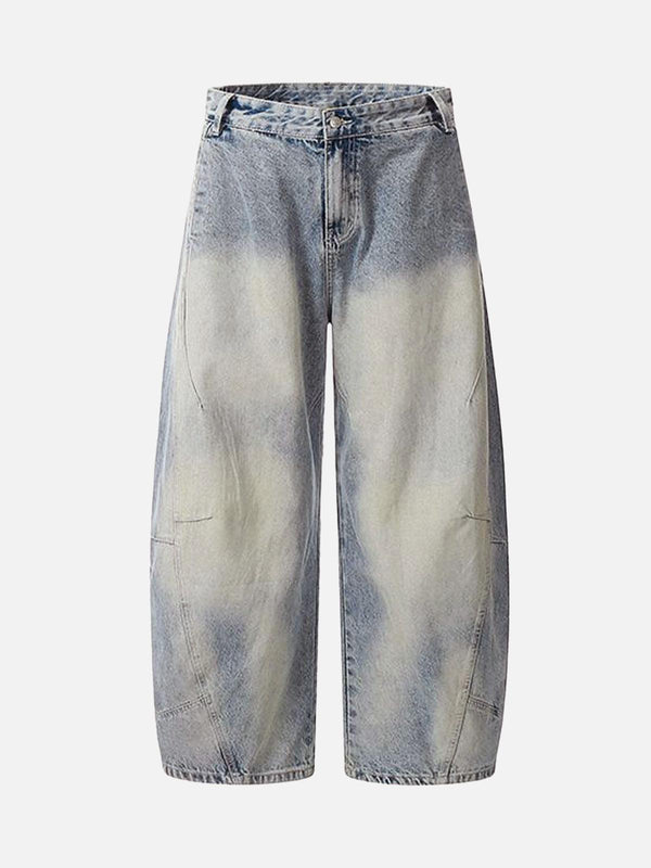 TALISHKO baggy barrel jeans in light blue, front view showcasing distressed street style.