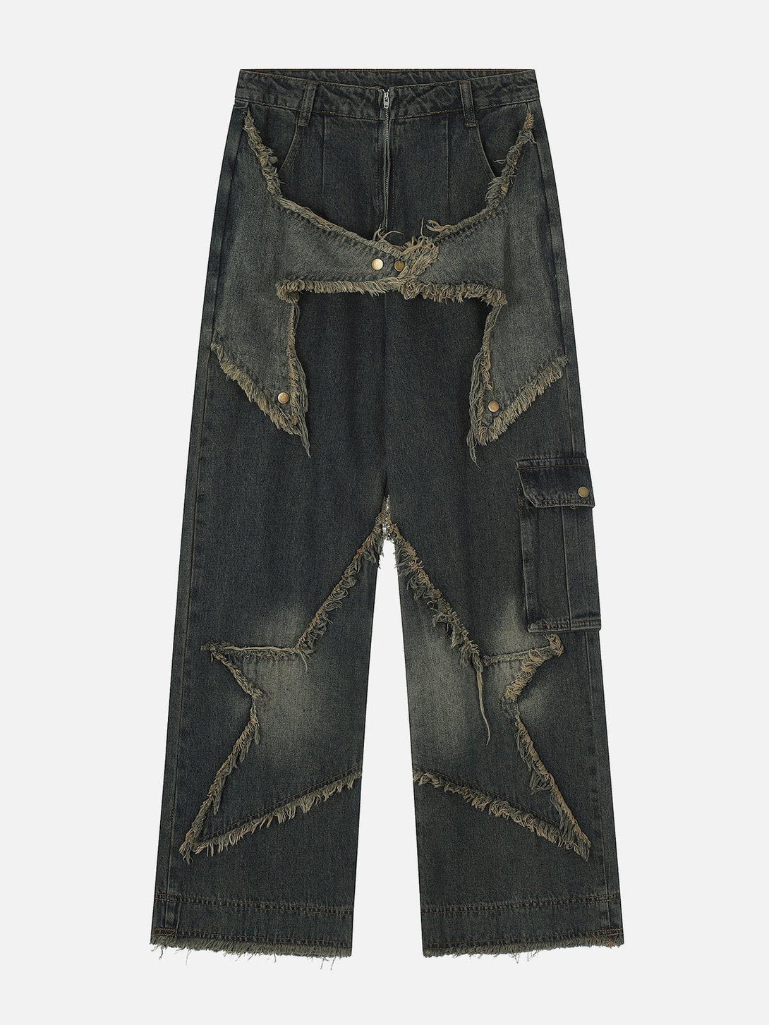 TALISHKO - Distressed Effect Patchwork Star Denim Jeans, streetwear fashion, talishko.com