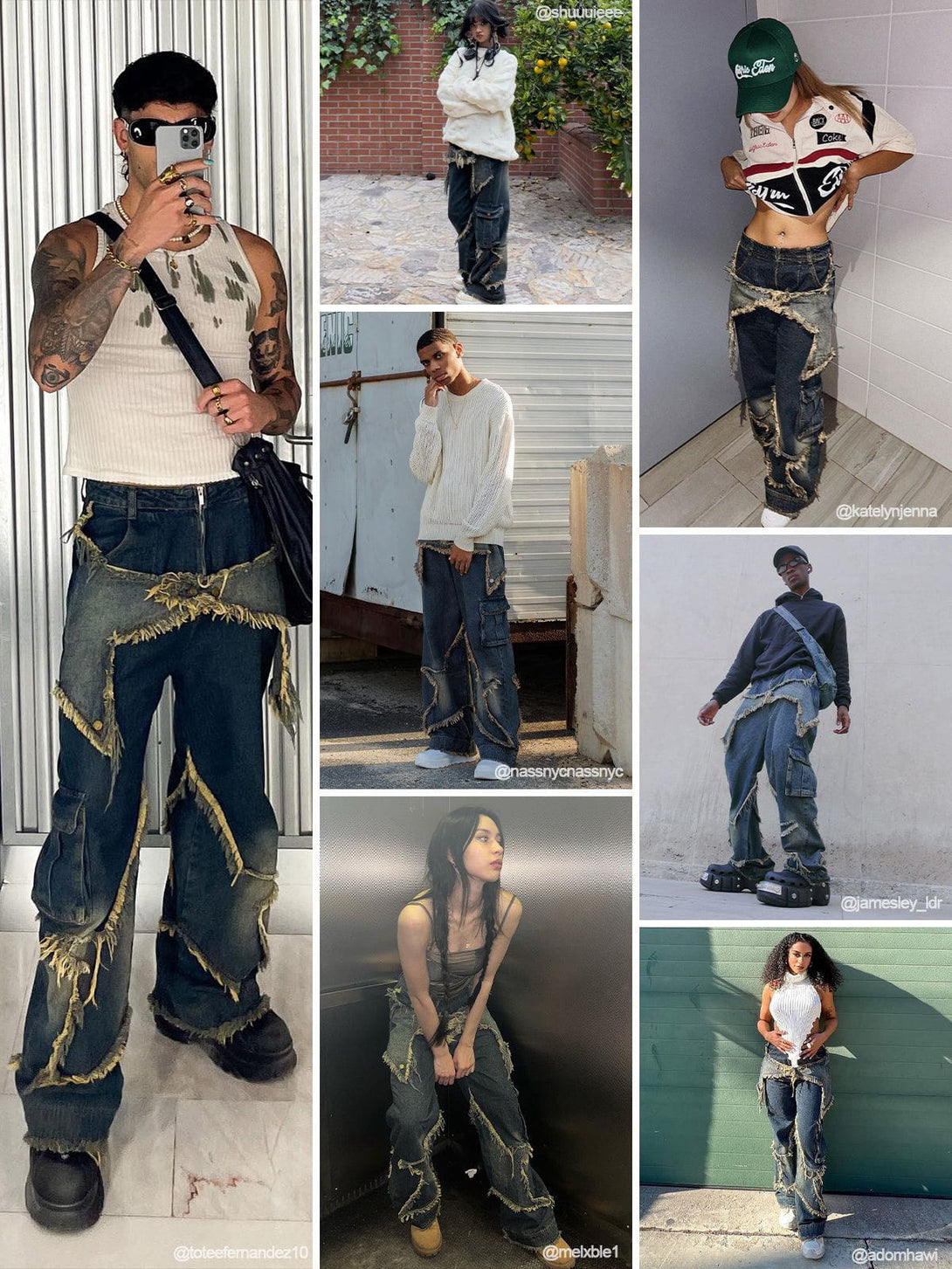 TALISHKO - Distressed Effect Patchwork Star Denim Jeans, streetwear fashion, talishko.com