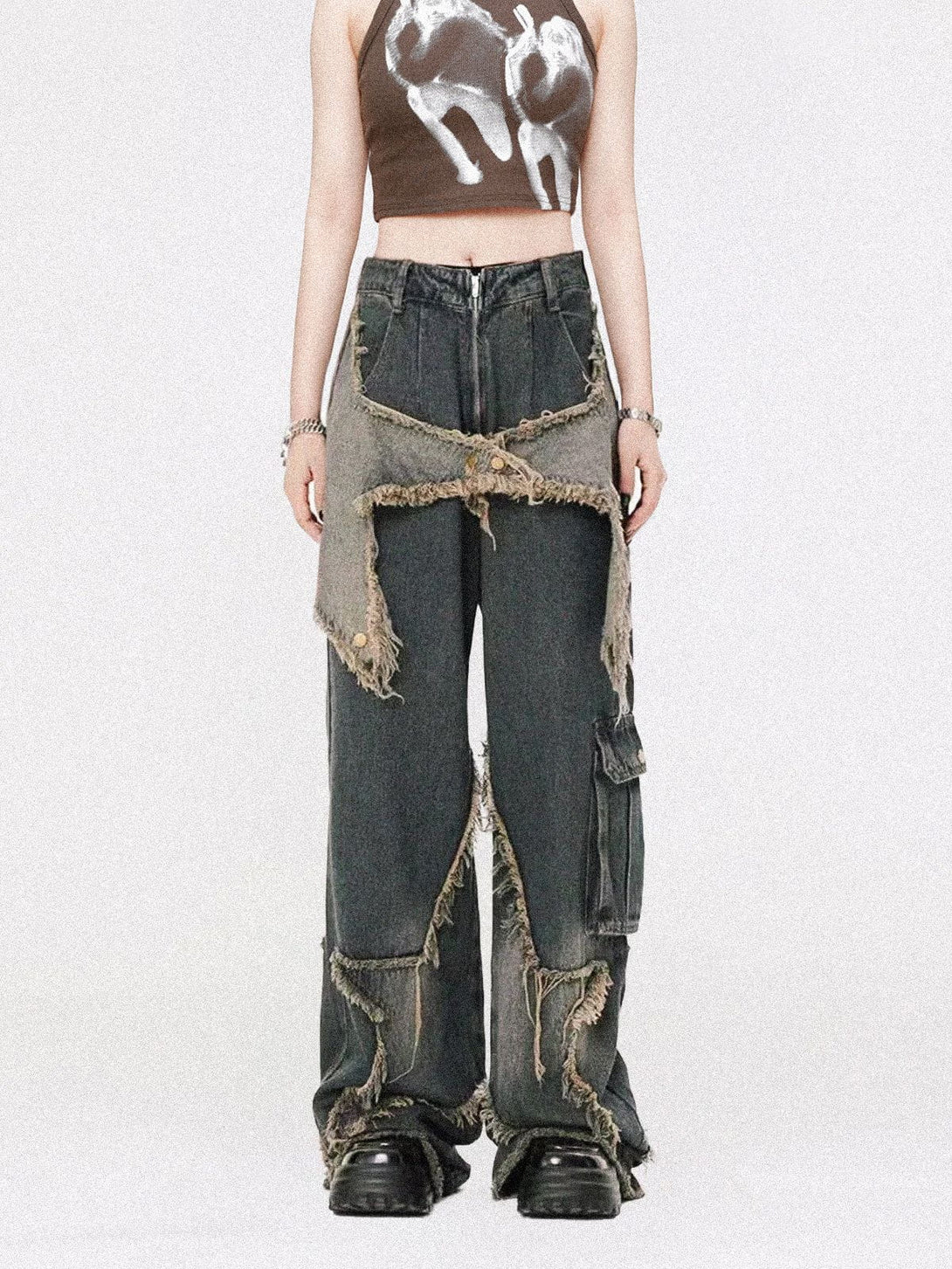 TALISHKO - Distressed Effect Patchwork Star Denim Jeans, streetwear fashion, talishko.com