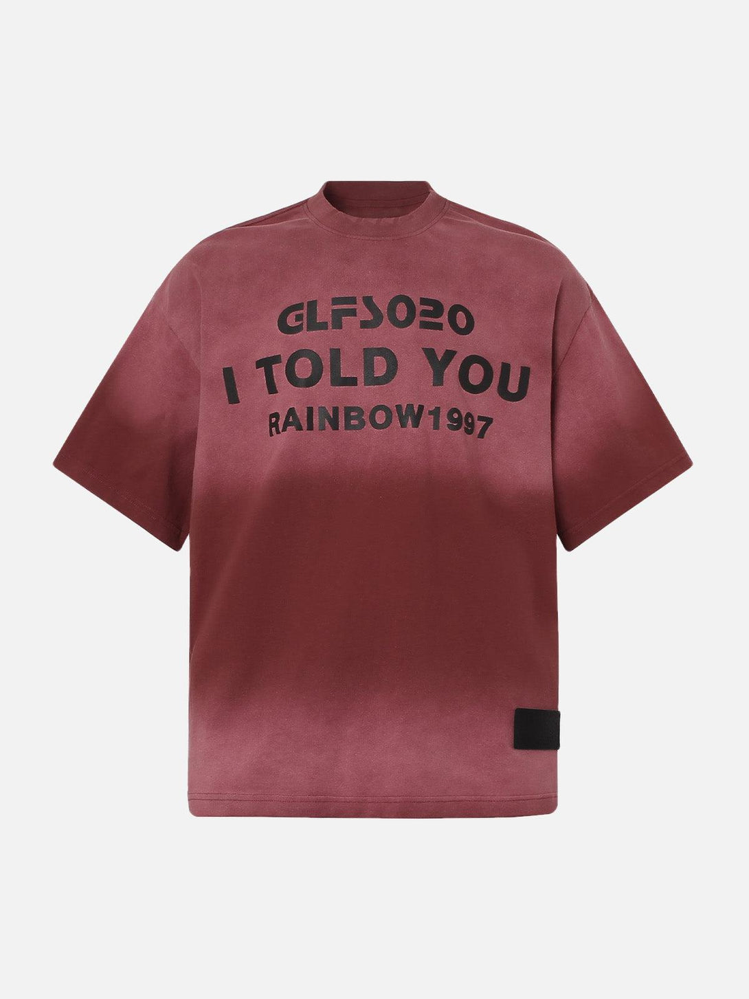 Front view of a red TALISHKO T-shirt featuring distressed gradient lettering and a relaxed fit.