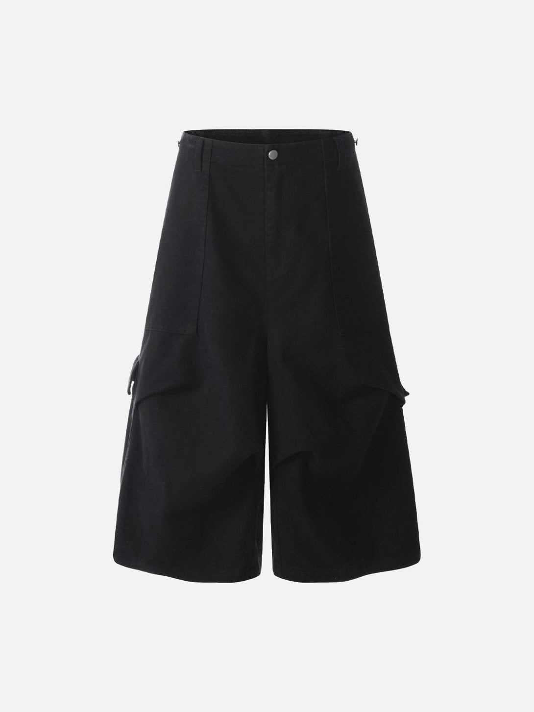 Front view of black cargo jorts by TALISHKO, featuring a versatile multi-pocket design.