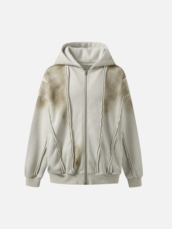 Front view of an apricot velvet jacket with distressed patchwork details by TALISHKO.