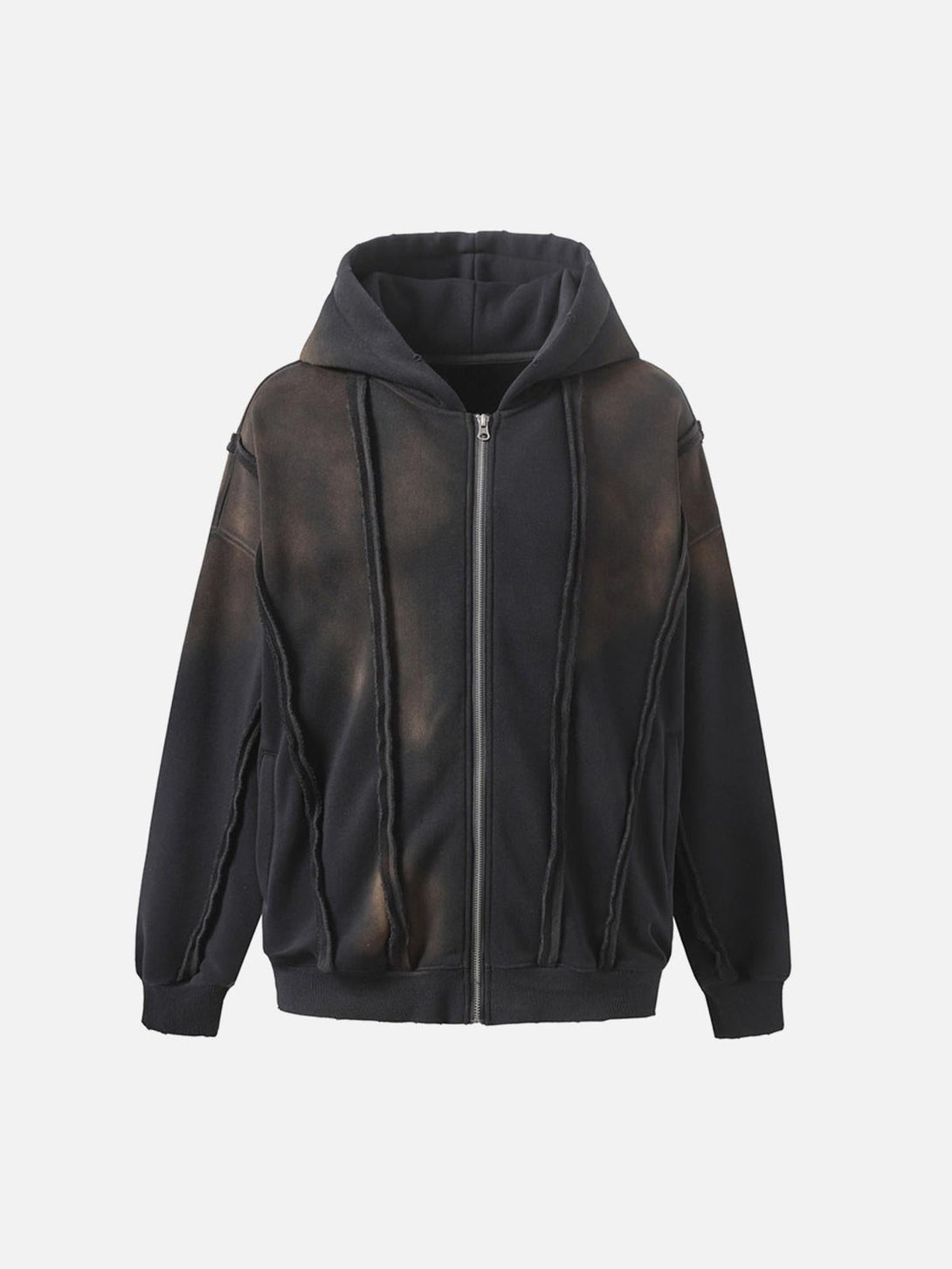 Front view of a black velvet jacket with distressed patchwork details by TALISHKO.