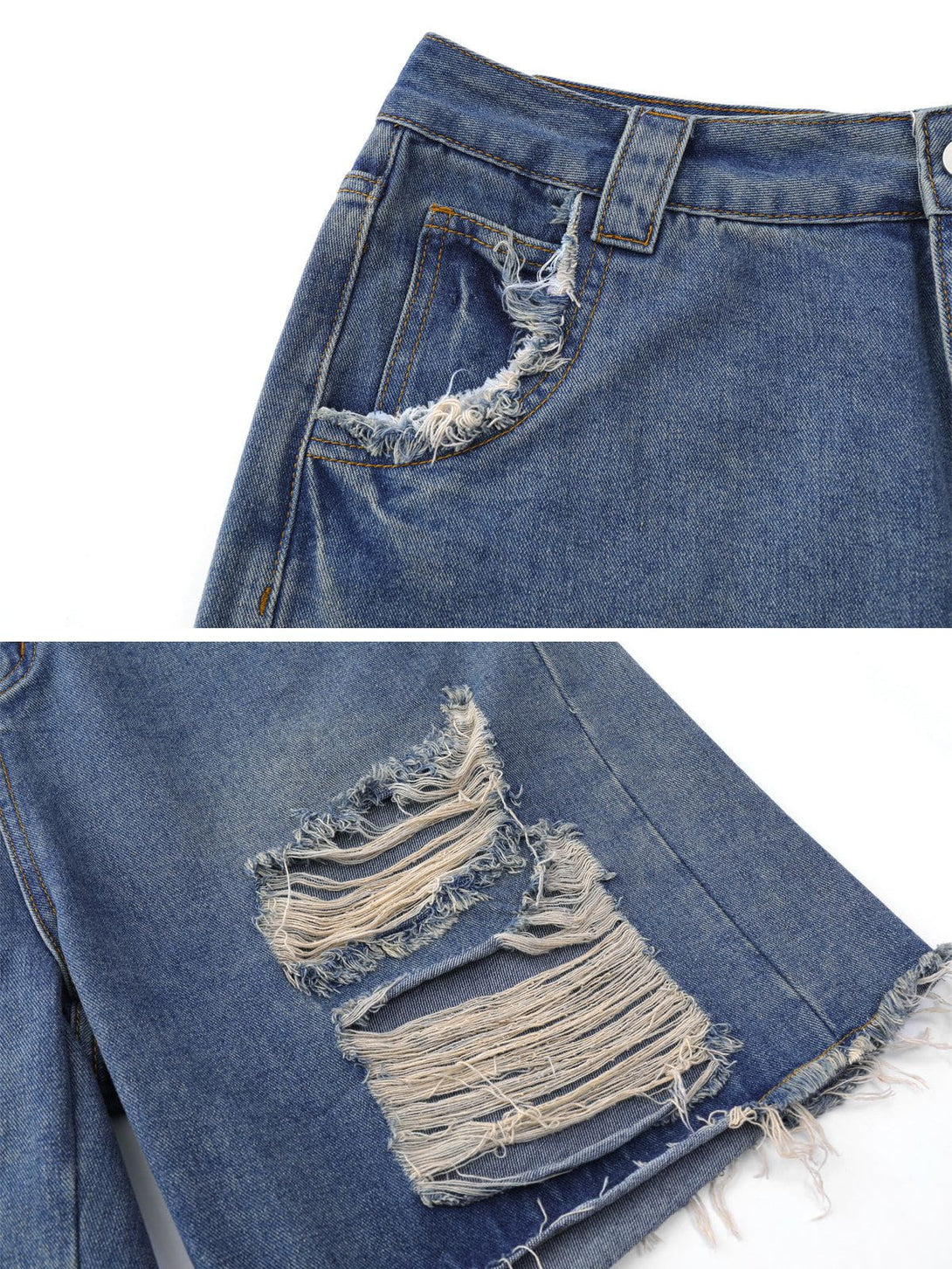 TALISHKO - Distressed Vintage Ripped Jorts - streetwear fashion, outfit ideas - talishko.com