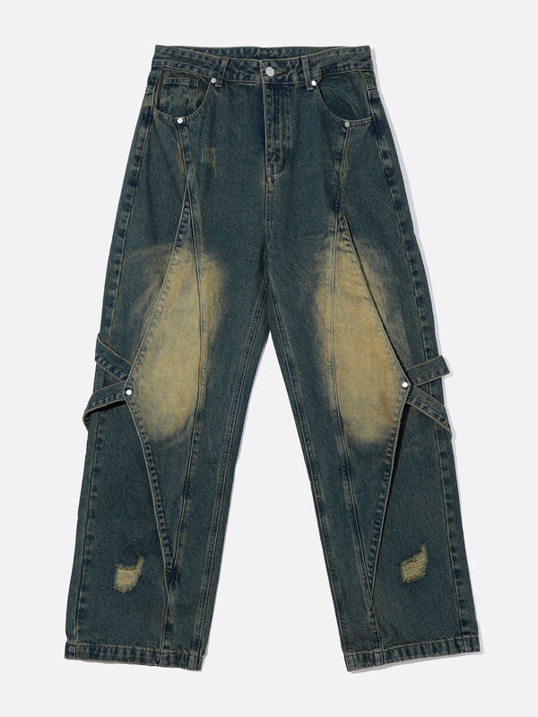 TALISHKO - Distressed Washed Stitching Jeans - streetwear fashion - talishko.com