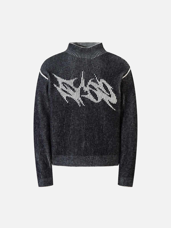 Front view of a black TALISHKO sweater featuring a bold, graphic pattern, perfect for urban style.