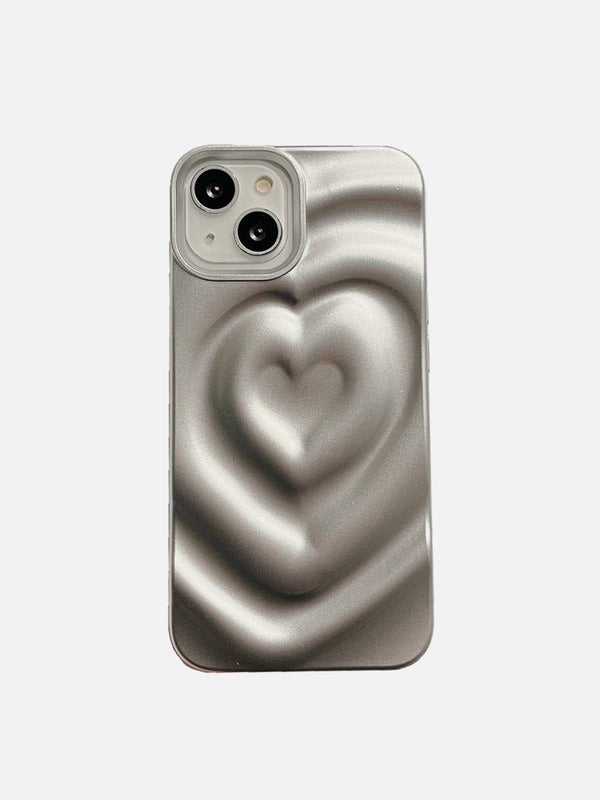 TALISHKO phone case in electroplate silver with 3D heart design, front view showcasing texture.