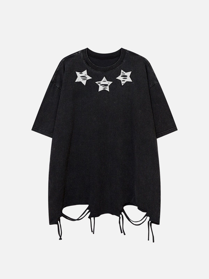 TALISHKO - Embroidery Distressed Star Washed Tee- streetwear fashion - talishko.com