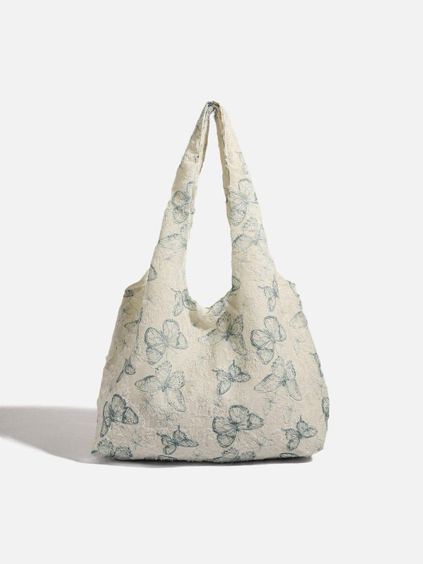 Front view of a green butterfly-embroidered tote bag by TALISHKO, perfect for everyday style.