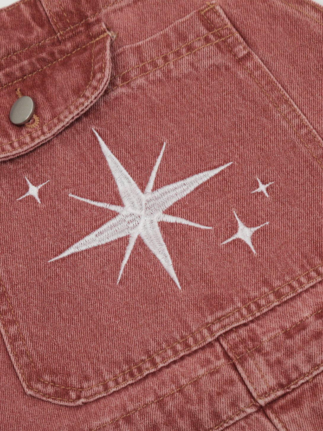 TALISHKO - Embroidery Star Washed Overalls, streetwear fashion, talishko.com