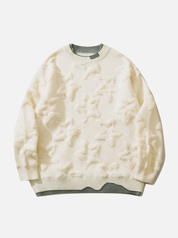 Apricot 3D star sweater by TALISHKO, featuring a unique layered collar design in front view.