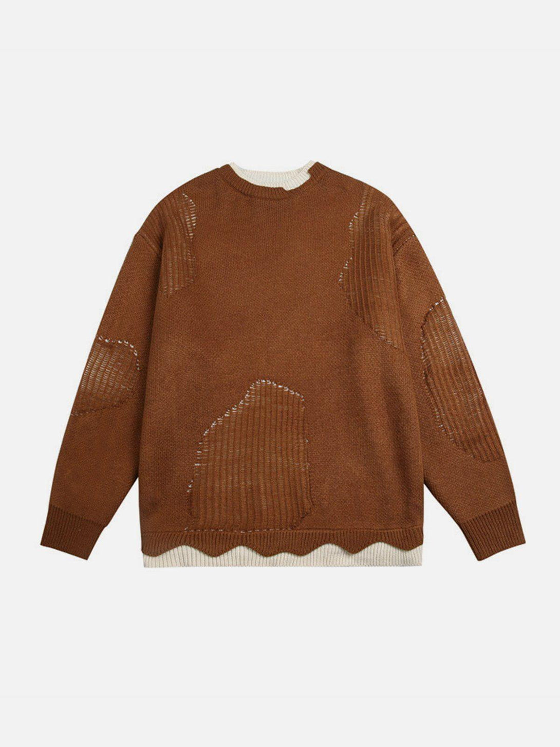 Front view of a coffee-colored TALISHKO sweater with a distinctive breakage pattern.